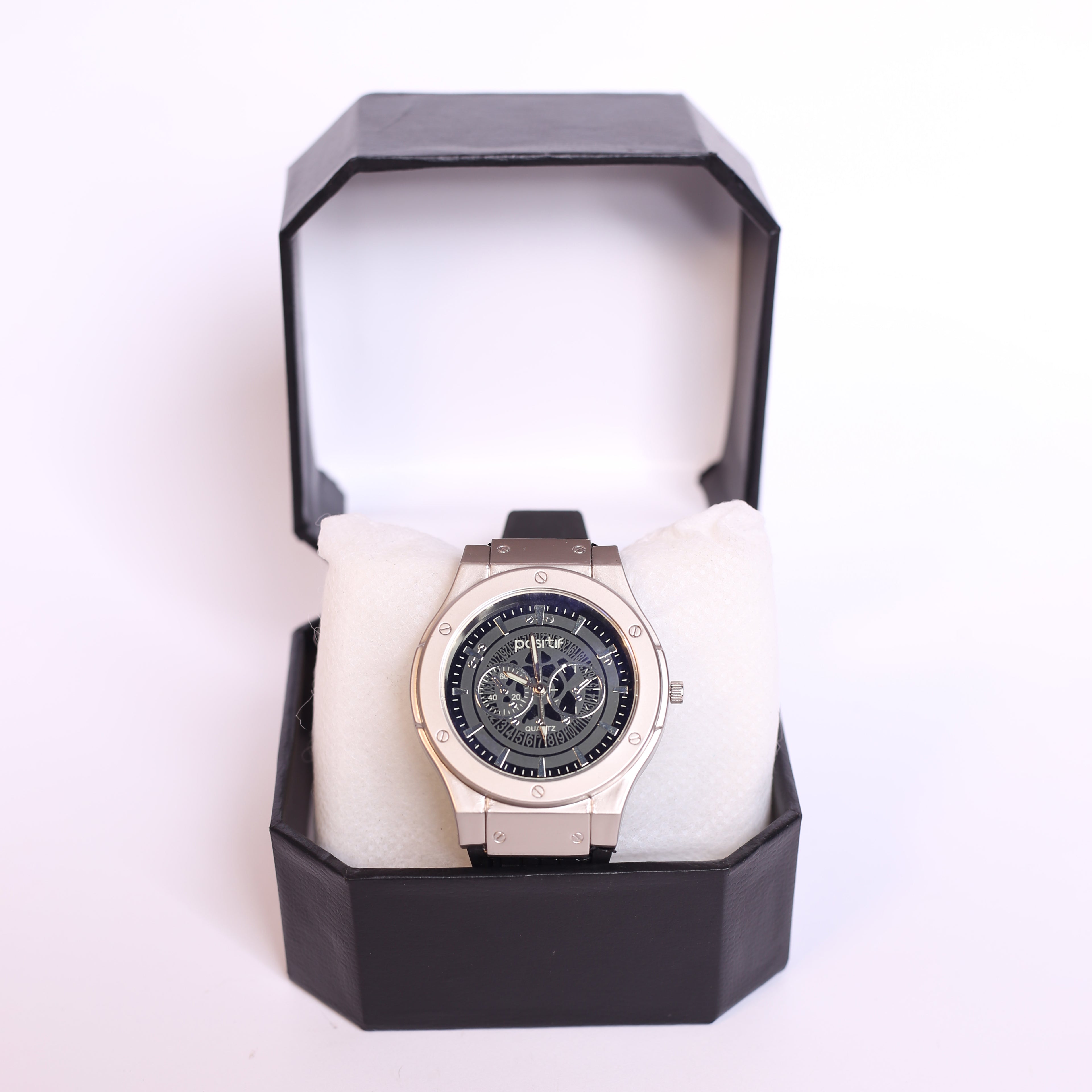 POSITIF MENS QUARTZ WATCH WITH RUBBER STRAP BLACK COLOUR
