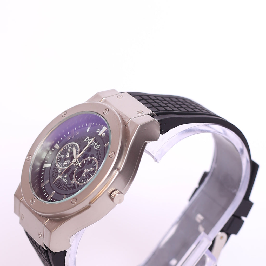POSITIF MENS QUARTZ WATCH WITH RUBBER STRAP BLACK COLOUR