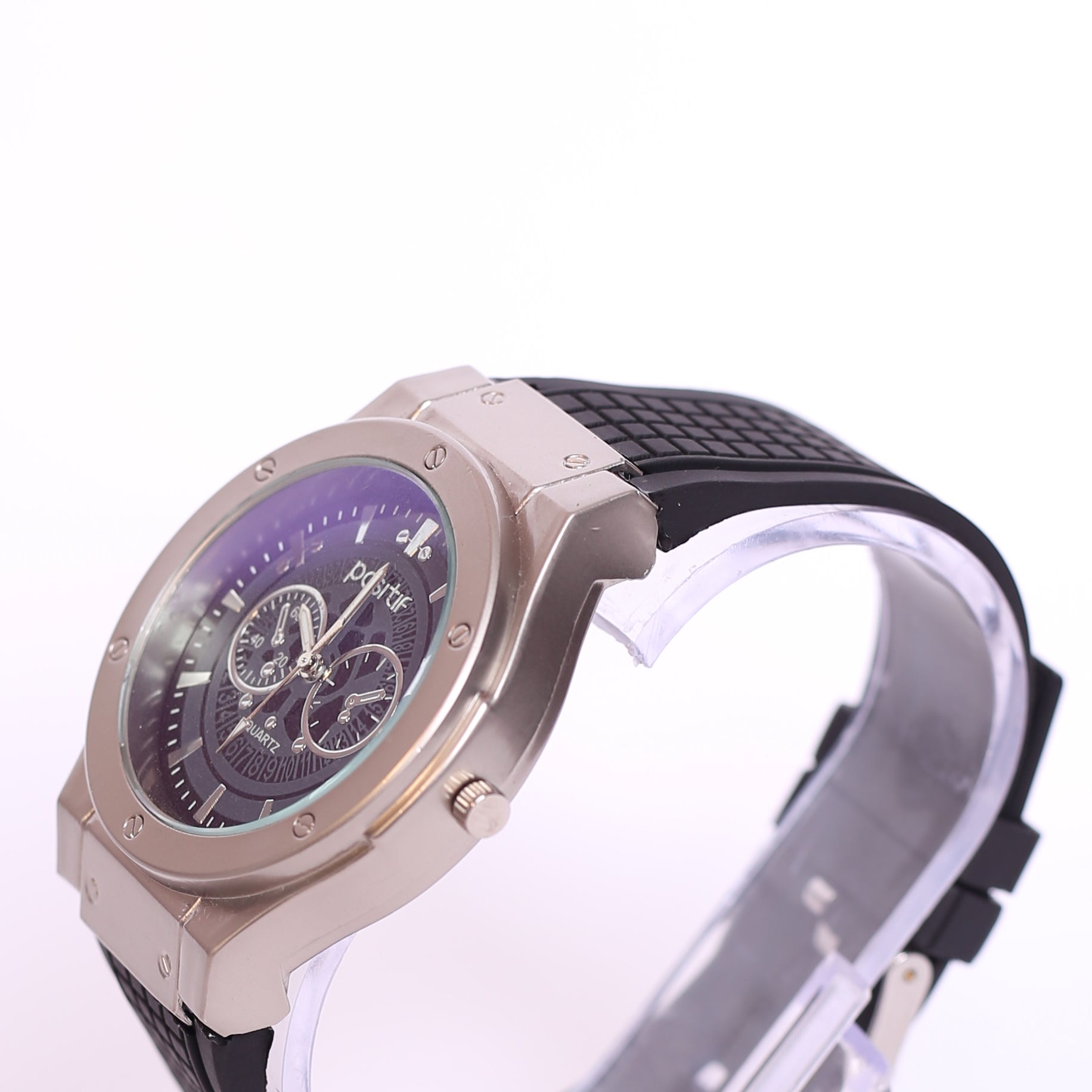 POSITIF MENS QUARTZ WATCH WITH RUBBER STRAP BLACK COLOUR