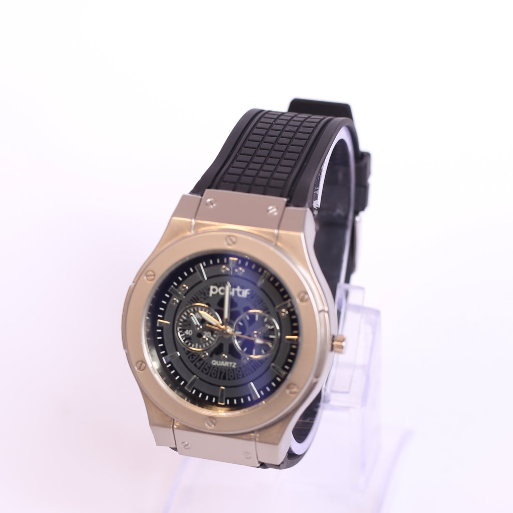 POSITIF MENS QUARTZ WATCH WITH RUBBER STRAP BLACK COLOUR