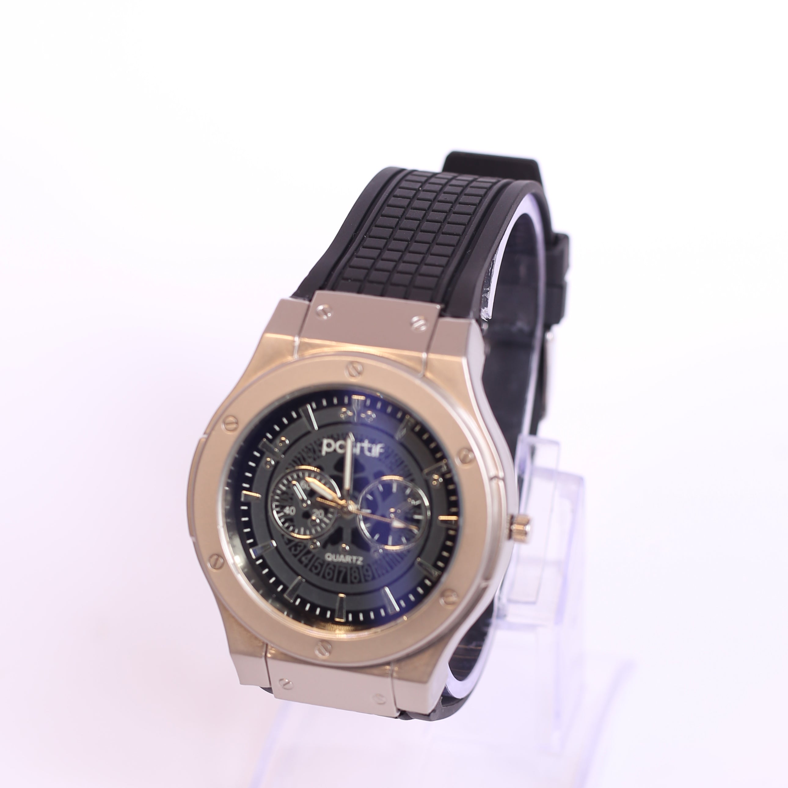 POSITIF MENS QUARTZ WATCH WITH RUBBER STRAP BLACK COLOUR
